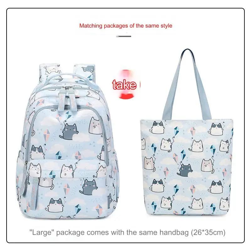 Cute Cat Print School Backpack for Girls