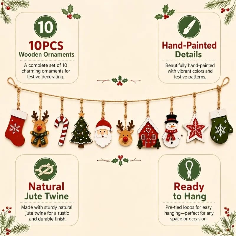Christmas Wood Decorations Set