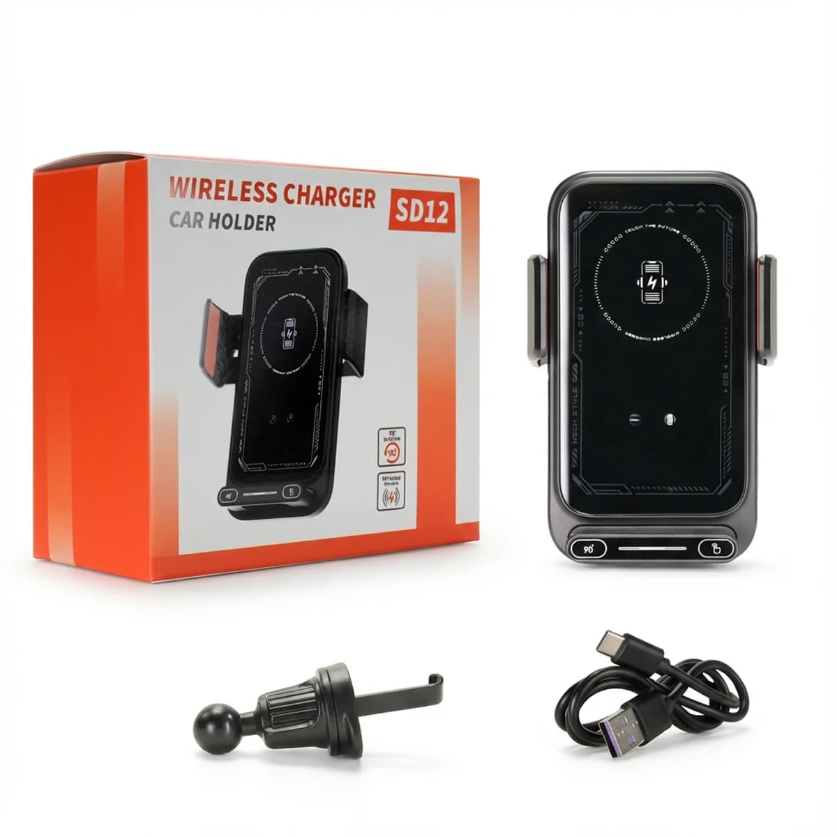 Car Phone Charger Phone Holder 15W Wireless & Wired Charger Auto Sensing One-Touch Release and Rotation