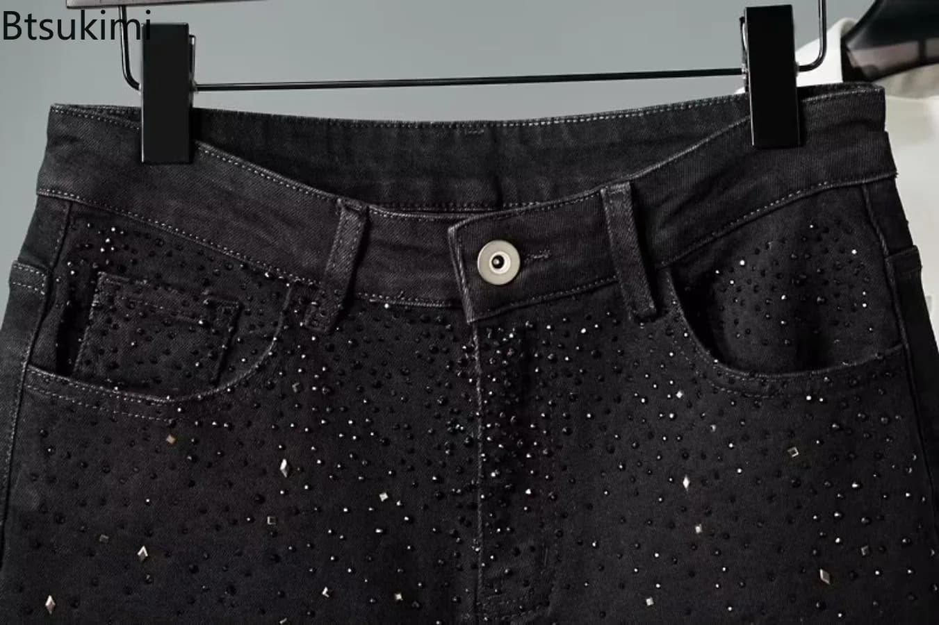 Men's Black Diamond Star Embellished Jeans