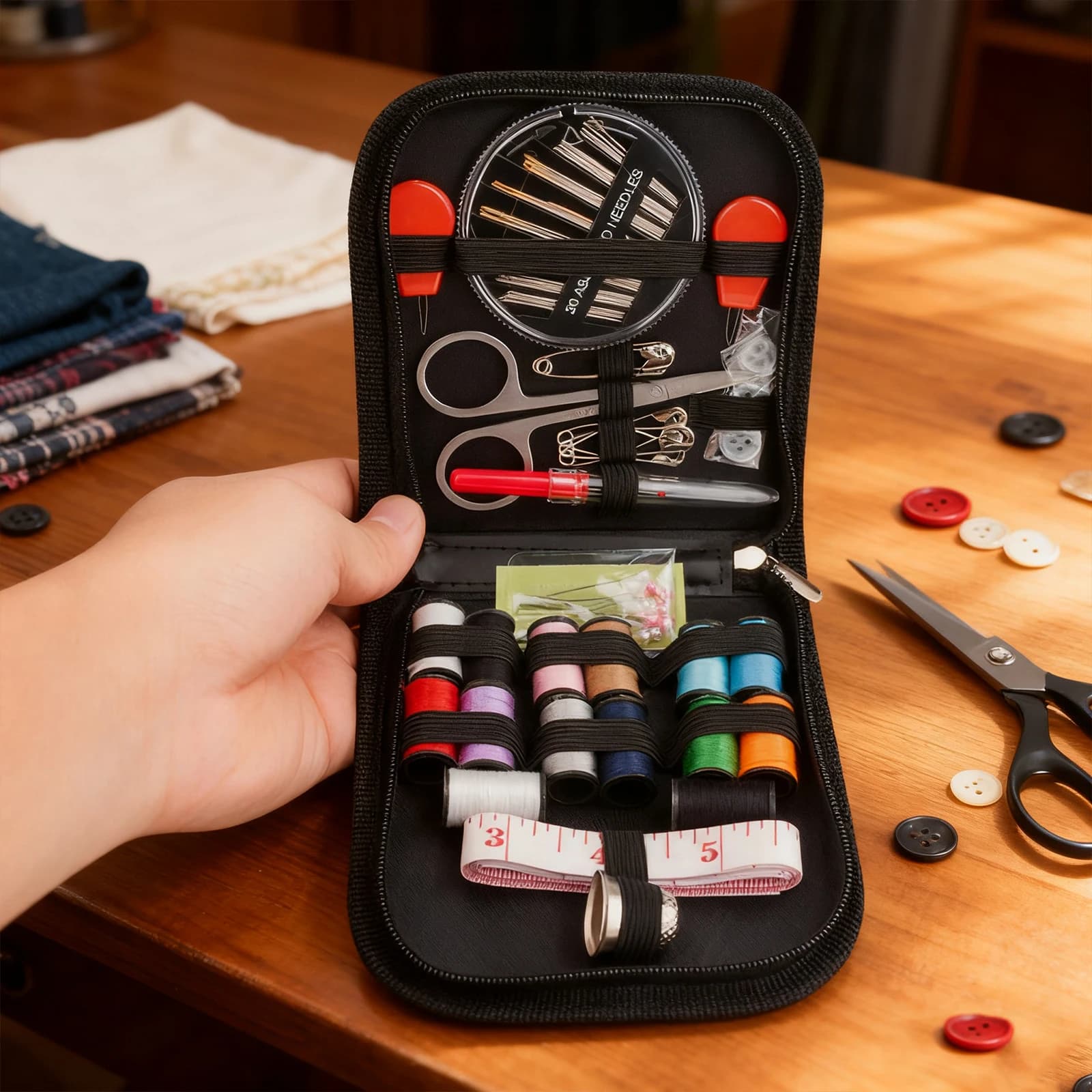 The sewing kit contains 68 accessories and is a portable travel sewing set suitable for beginners, adults, and families, includi