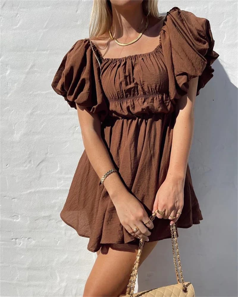 Women's Off-Shoulder Puff Sleeve Summer Tunic Dress