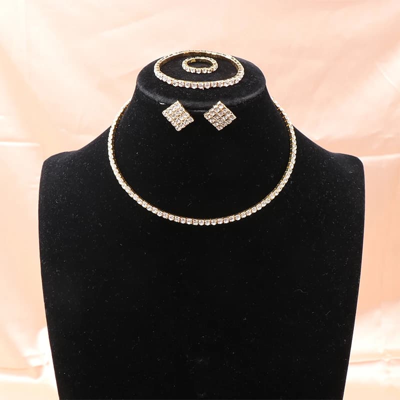 4Pcs/set Bridal Jewelry Set Necklace Bracelets Ring Earrings Set Super Gorgeous Luxury Shiny Fashion Jewelry Party Gift