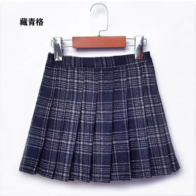 Girls Pleated Plaid Winter Wool Skirt