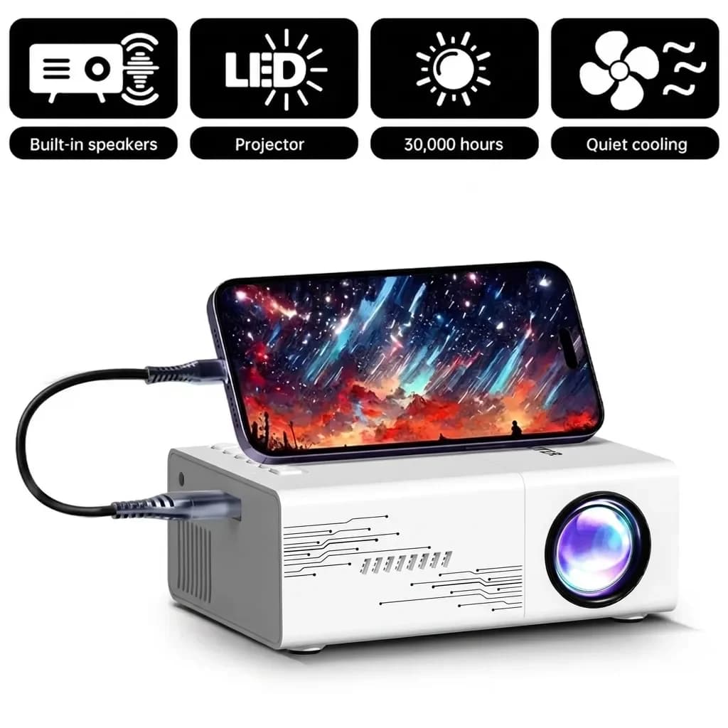 HD Mini Projector with Built-In Speaker