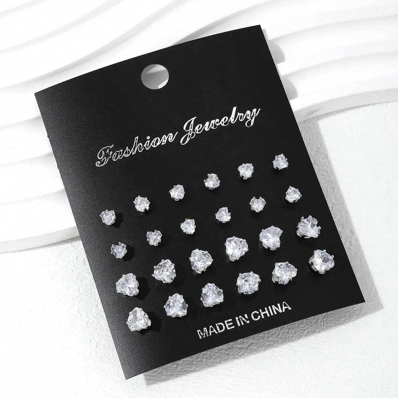Zirconia Stud Earrings Set, 12 Pairs