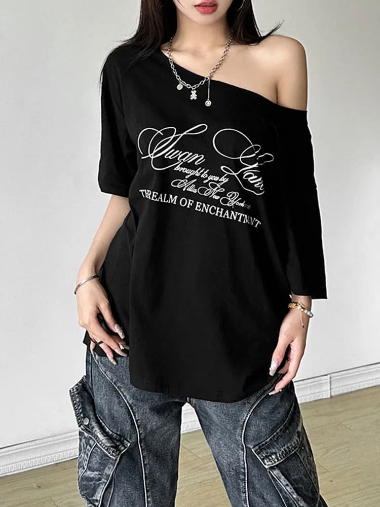 Casual Relaxed Letter Graphic T-Shirt Women