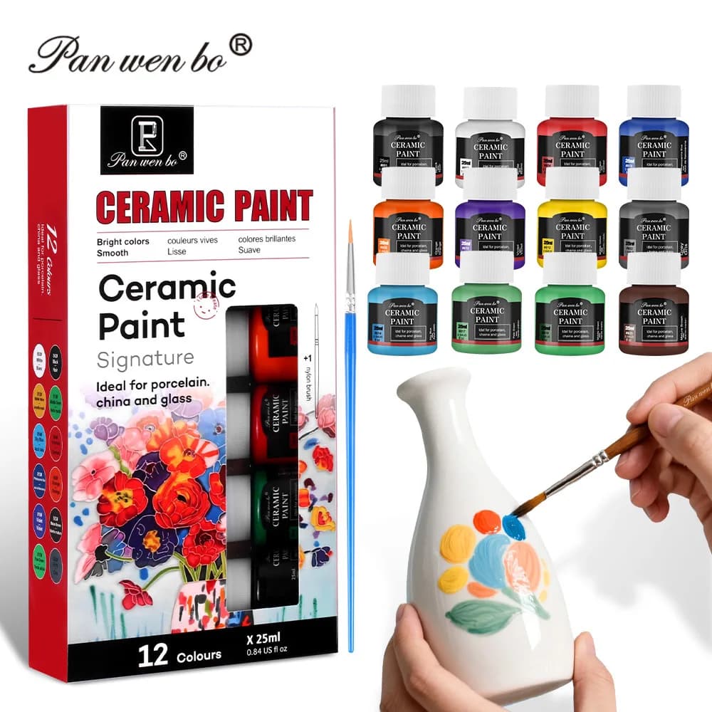 Acrylic Paint Set 12 Colors 25ml Ceramic Art Painting Kit for Canvas Wood Fabric DIY Craft Supplies