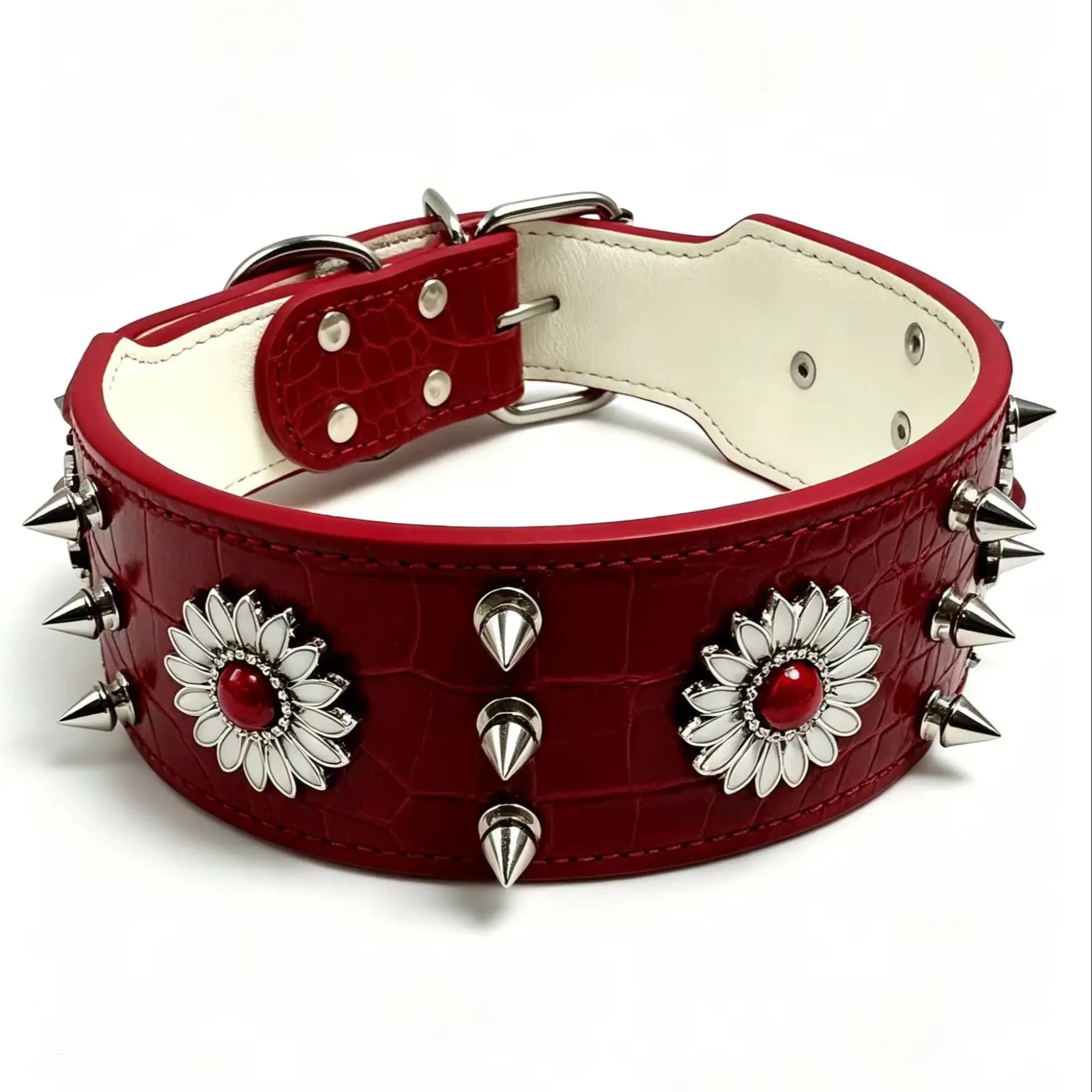 1 piece of dog collar with rivets, red, fashionable, cool, street punk style, suitable for daily outings and play
