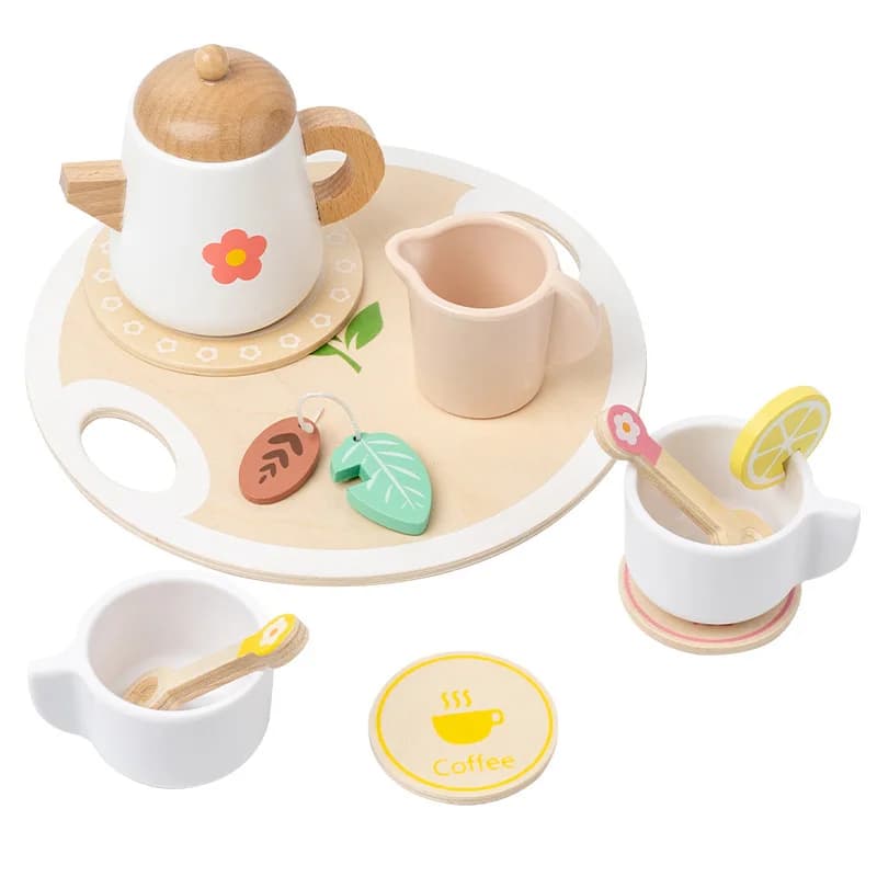 Kids Pretend Play Toys Popular Kids Kitchen Toys Realistic Wooden Tea Set Party Toy Set Children's Simulation Tea Set Gifts