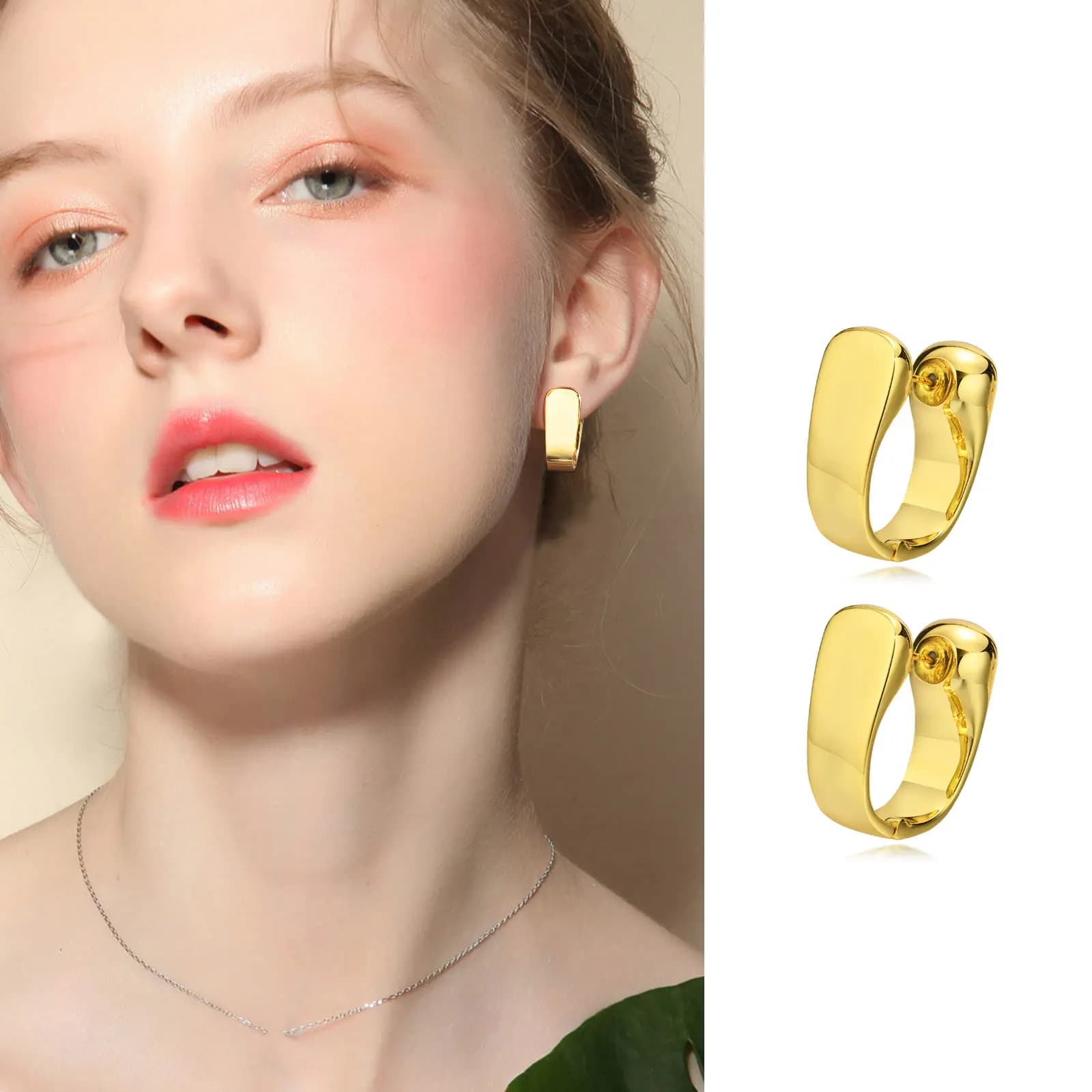 14K Gold Plated U-Shaped Hoop Huggie Earrings