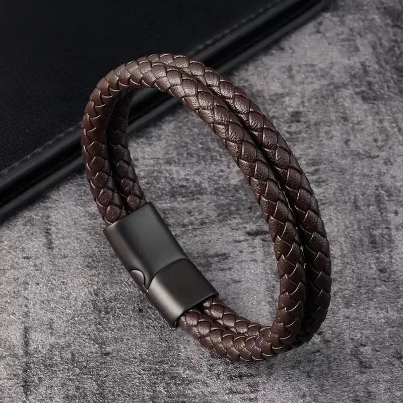 Men's Handwoven Double-Layer Leather Bracelet