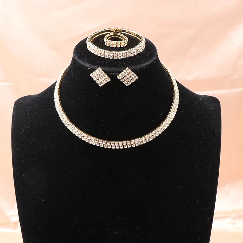 4Pcs/set Bridal Jewelry Set Necklace Bracelets Ring Earrings Set Super Gorgeous Luxury Shiny Fashion Jewelry Party Gift