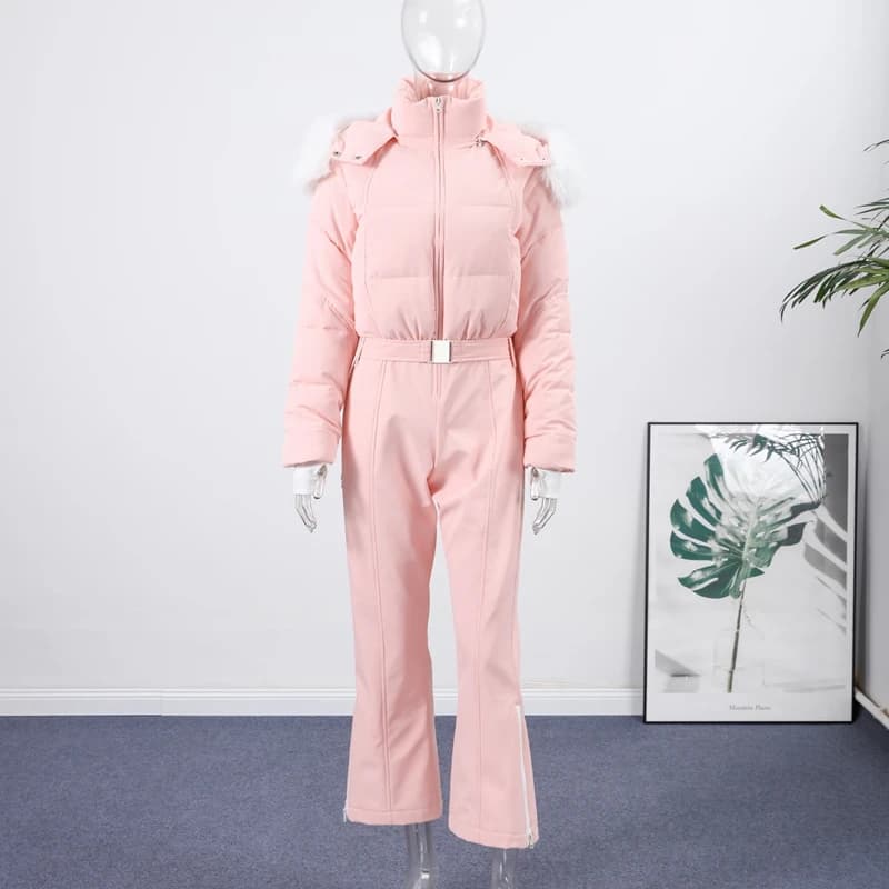 Women's Hooded Ski Suit with High-Waist Pants