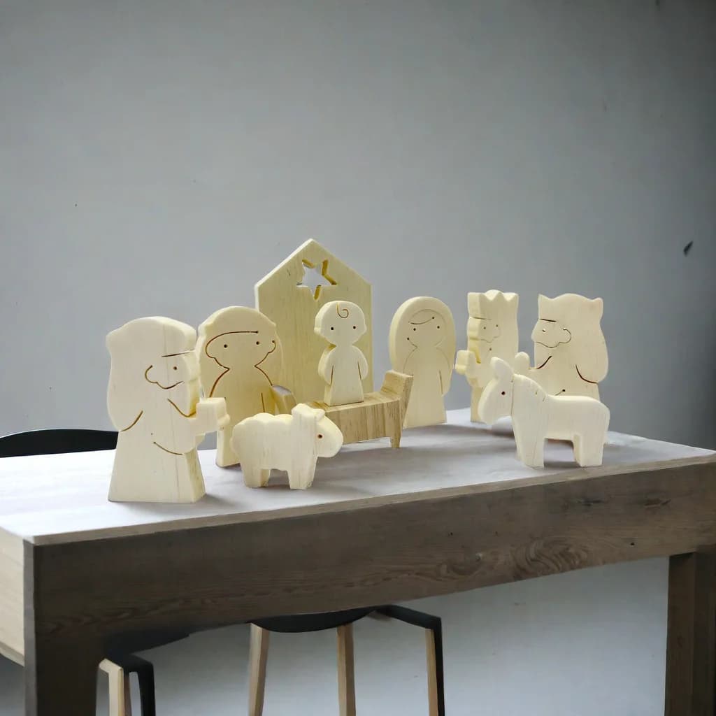 Wooden Nativity Set with 11 Natural Wood Figurines