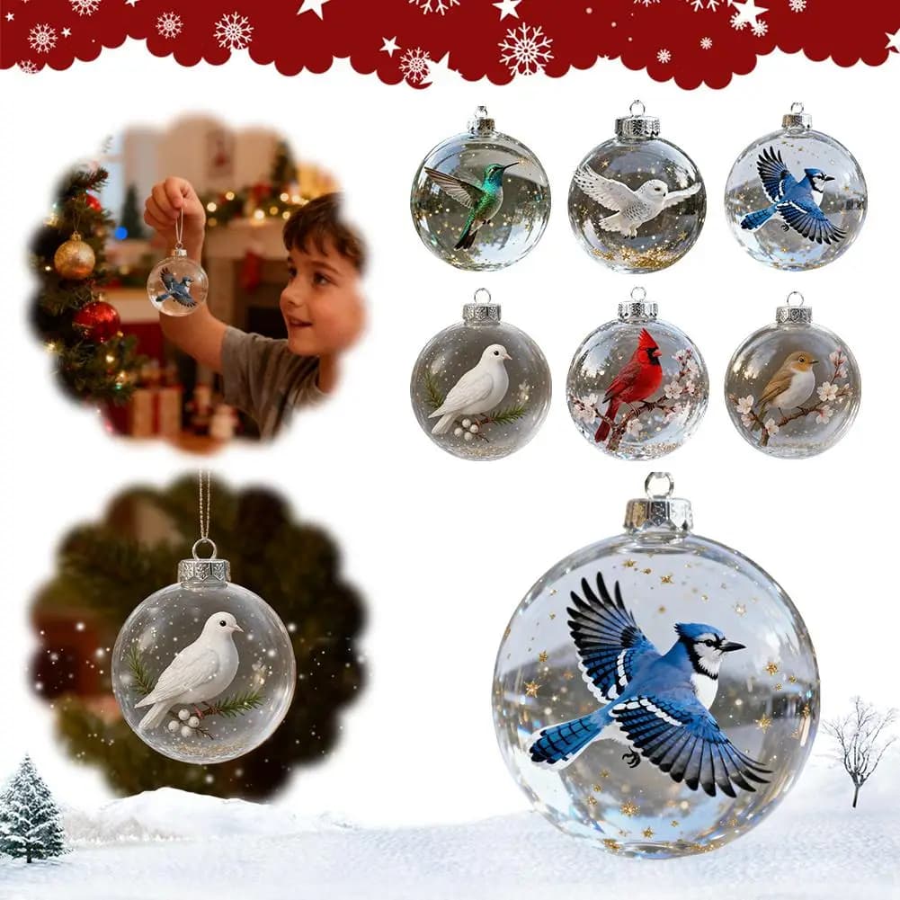 Cardinal Bird Crystal Clear Glass Ornaments Set