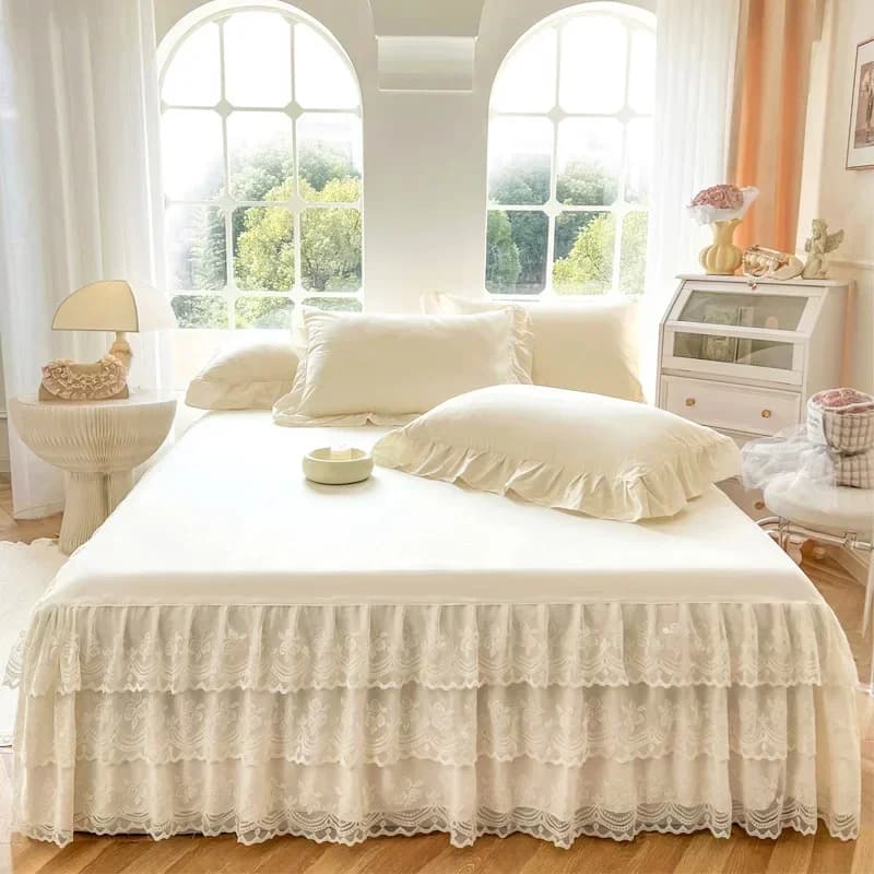 Three Layer Gauze Lace Bed Cover with Ruffled Edge
