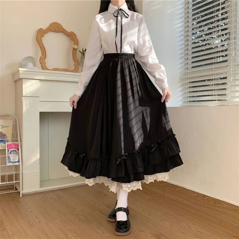 White Midi Skirt Y2K Kawaii Lolita