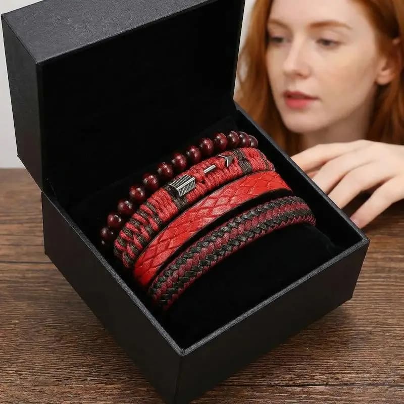 Mens Bohemian Leather Bracelet Set