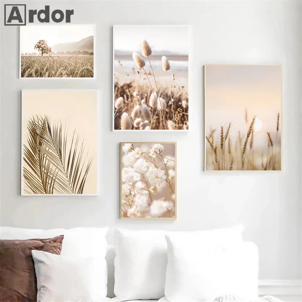 Natural Scenery Reed Grass Beach Canvas Wall Art
