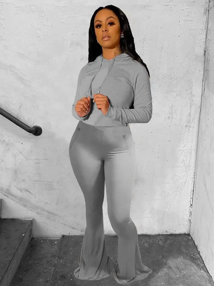 Women's Hooded Active Set Wide Leg Flare Pants