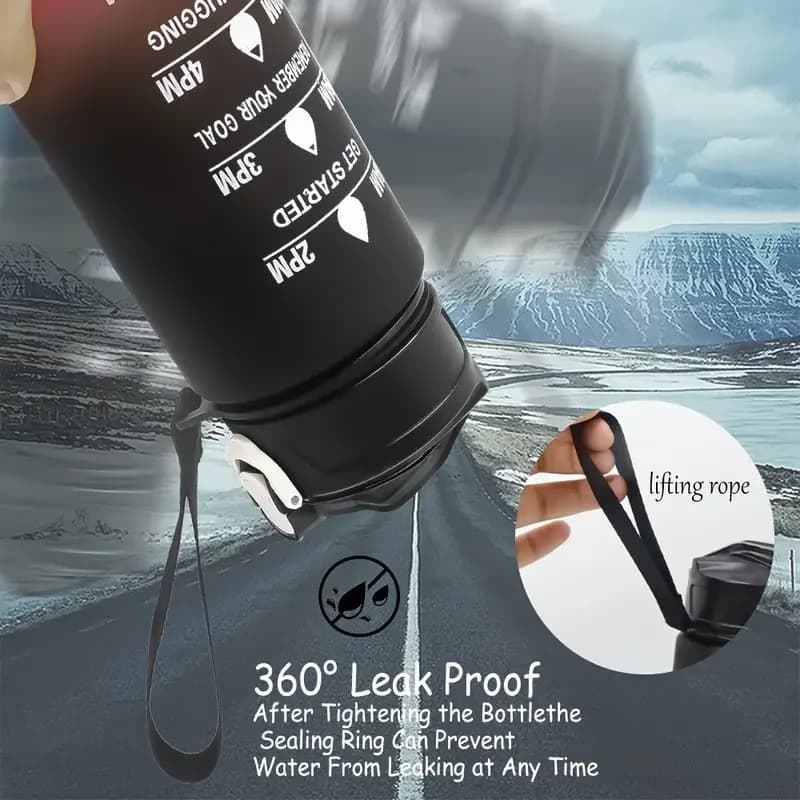 Sports Water Bottle with Time Tracker and Straw