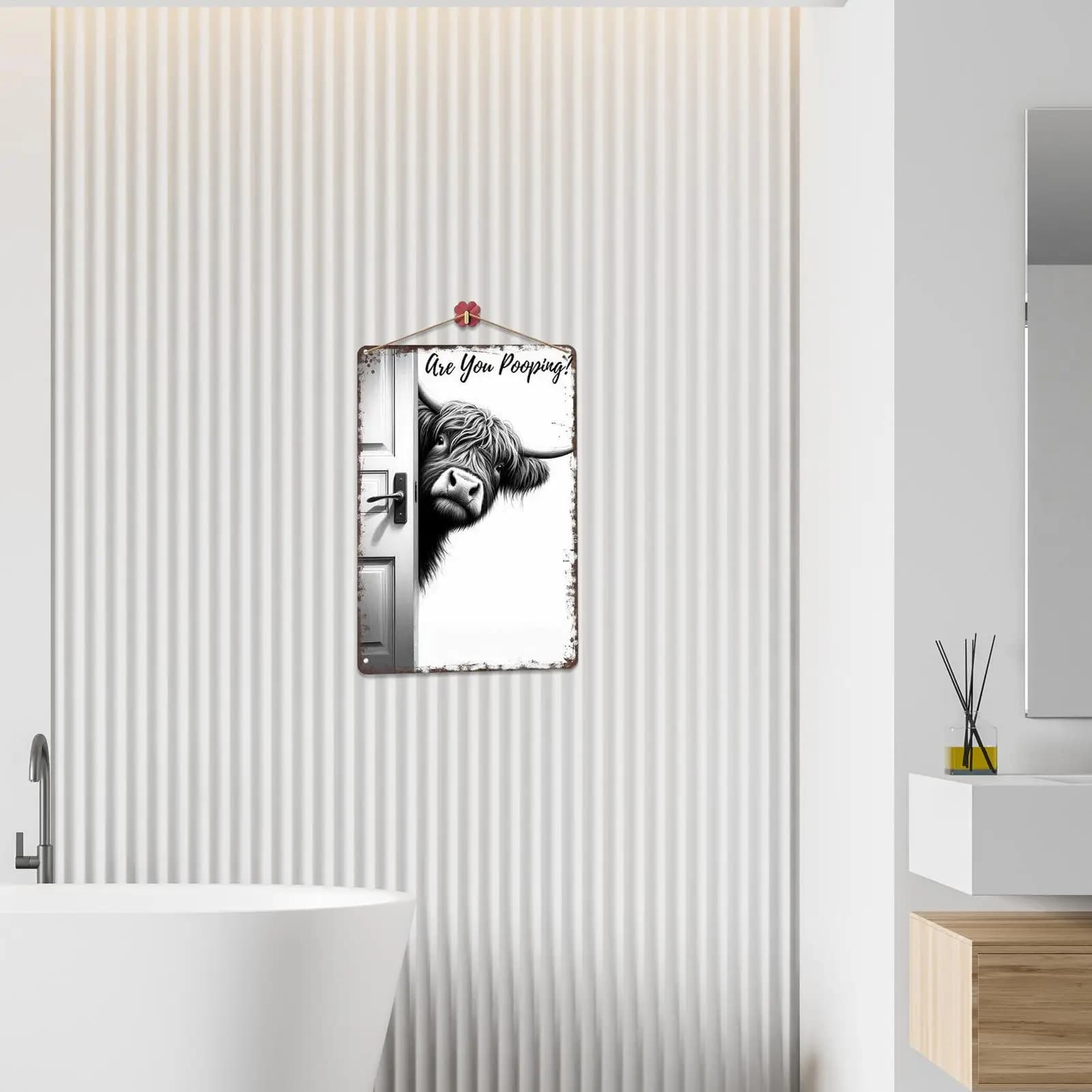 Bathroom Wall Art Decor Farmhouse Modern Funny Sign Bathroom Farm Animal Wall Pictures for Office Apartment Toilet Restroom Door