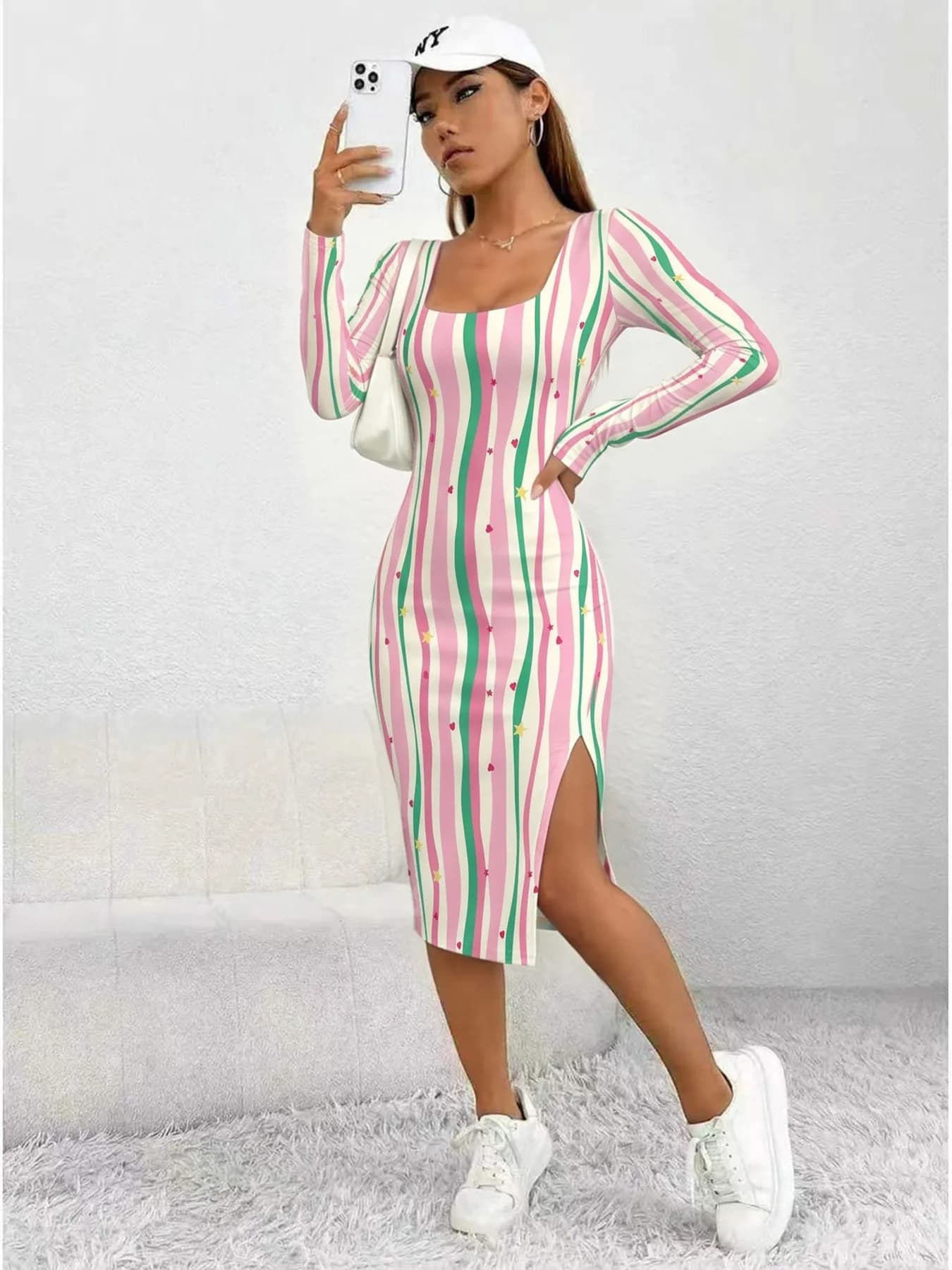 Women's Striped Color-Block Maxi Dress