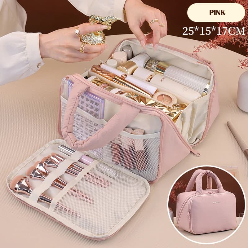 Toiletry Bag with Divider and HandleLarge Capacity Wide-Open Makeup Organizer Zipper Closure New Design Cute Travel Cosmetic Bag