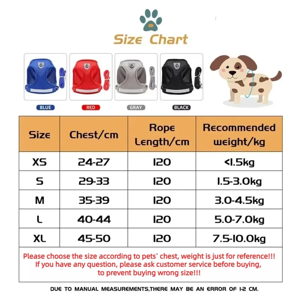 Adjustable Reflective Mesh Dog and Cat Harness with Leash