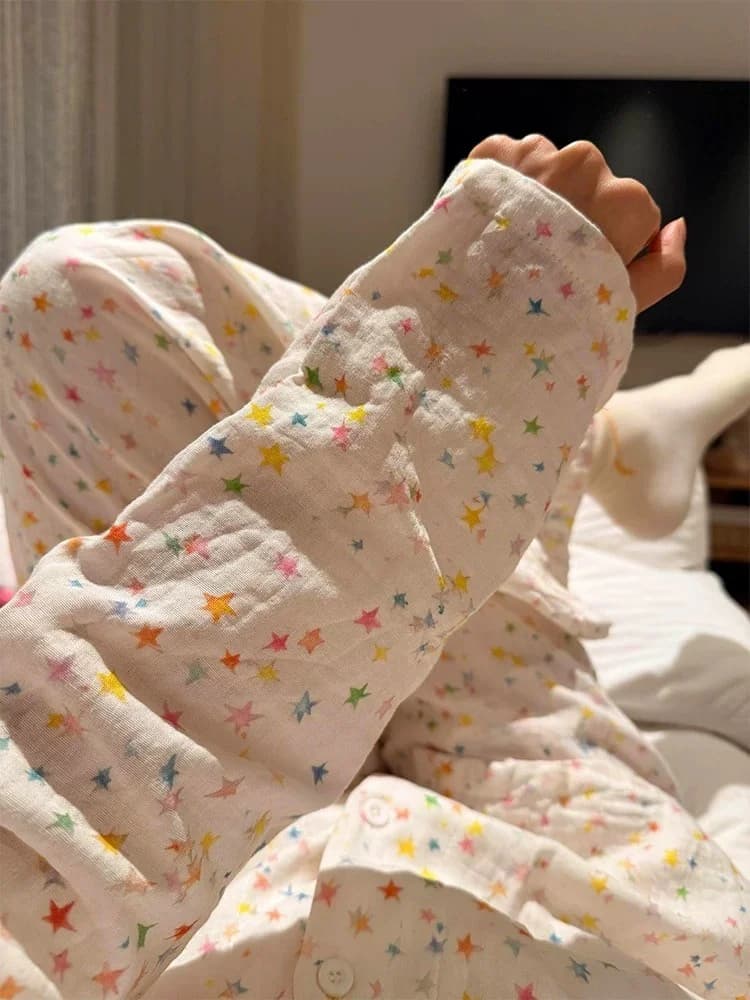 Women's Loose Long Sleeve Star Print Sleepwear Set
