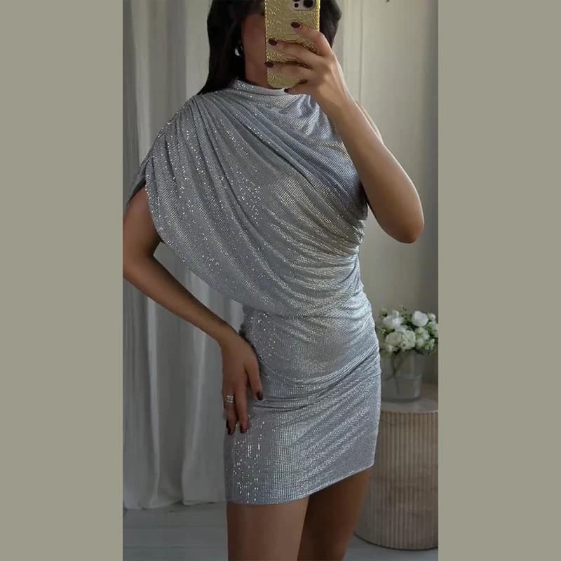 Women's Dresses Elegant Party Dresses Rhinestone Draped Sleeveless Mini Dress Sexy Outerwears Bodycon Formal Gown Woman Clothes