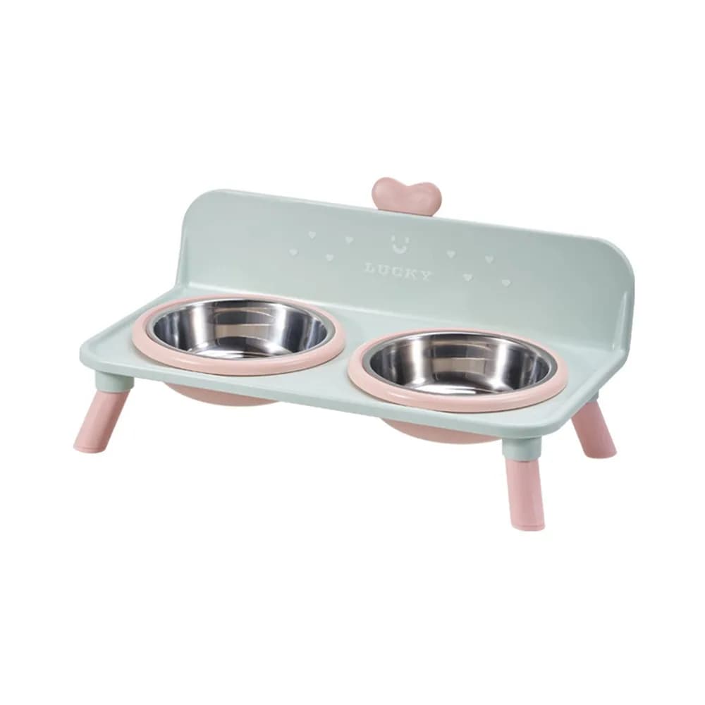 Elevated Stainless Steel Double Pet Bowl with Splash Guard