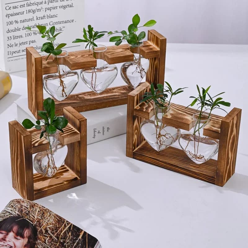 Wooden Frame Glass Hydroponic Vase