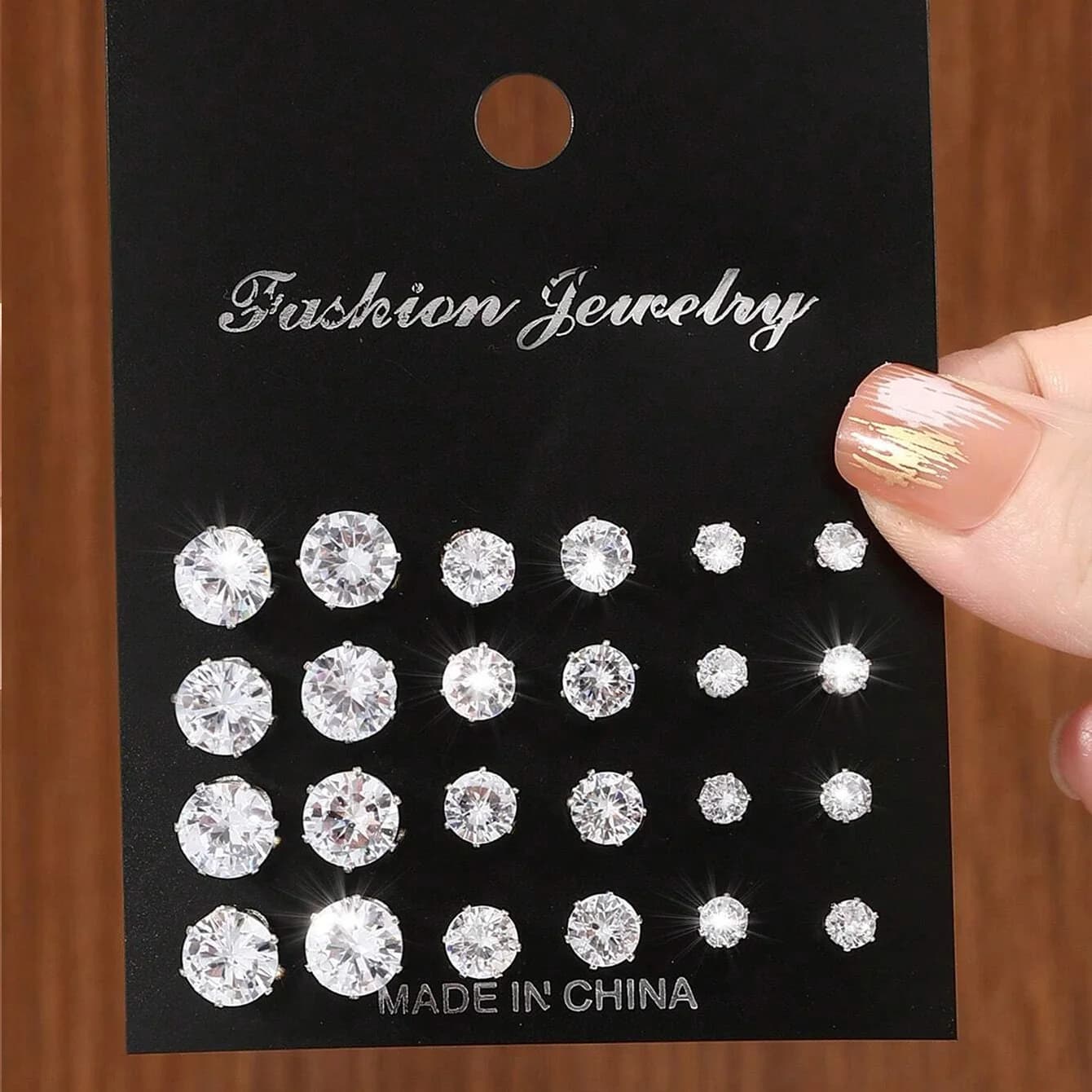 Zirconia Stud Earrings Set, 12 Pairs