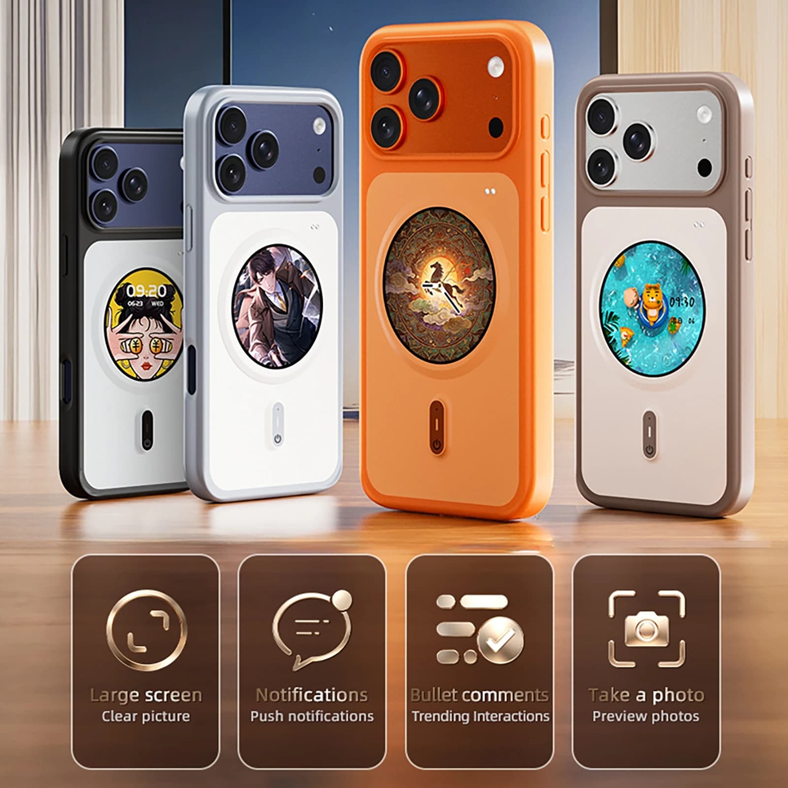 Smartphone Case 1.85-inch Round High-Definition Large Screen Color Phone Protective Case DIY Phone Case for IPhone 17Pro Max