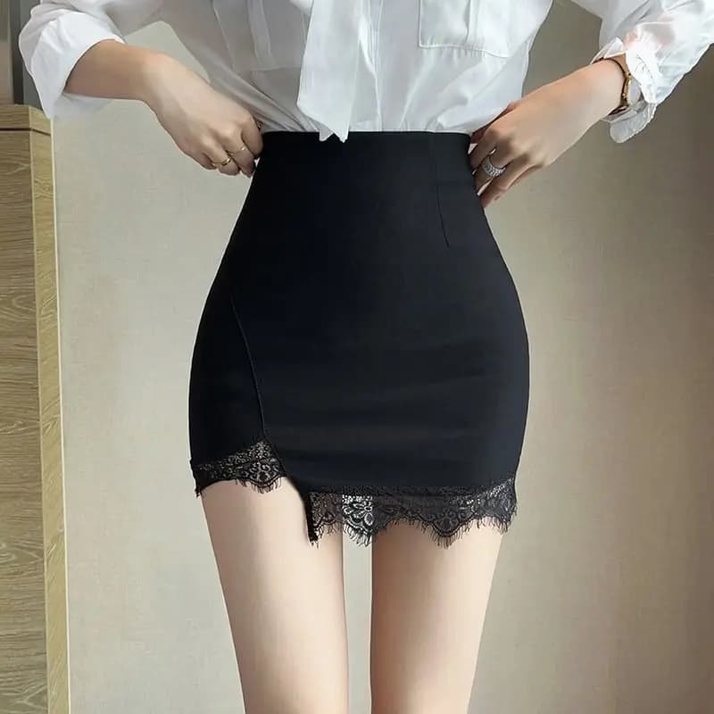 Black Patchwork A-Line Skirt