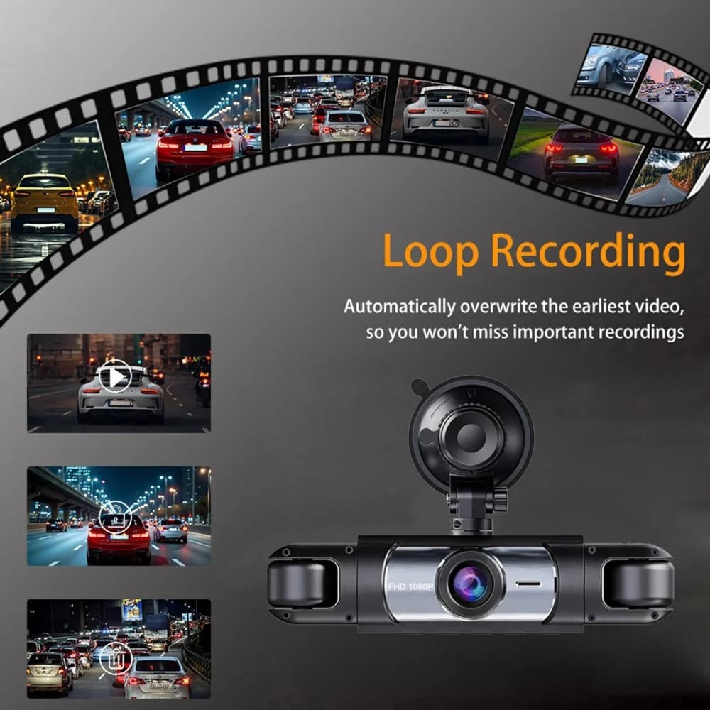 Dash Cam 3.16-inch Car Driving Recorde 360° Rotating with Four Lens 1080P Rear/Left/Right 720P,WiFI Night Vision, Loop Recording