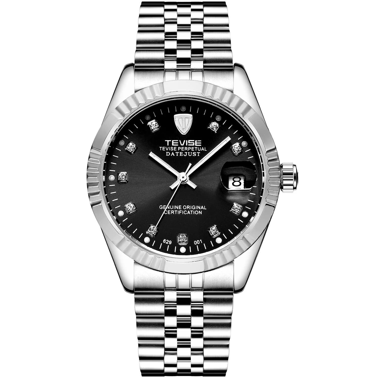 TEVISE  Automatic Mechanical Watch for Men with Date Stainless Steel Diamond Fashion Business Casual Watch Waterproof