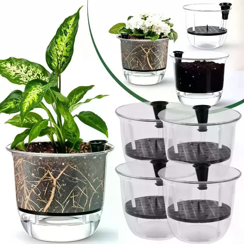 Self-Watering Clear Plastic Plant Pot