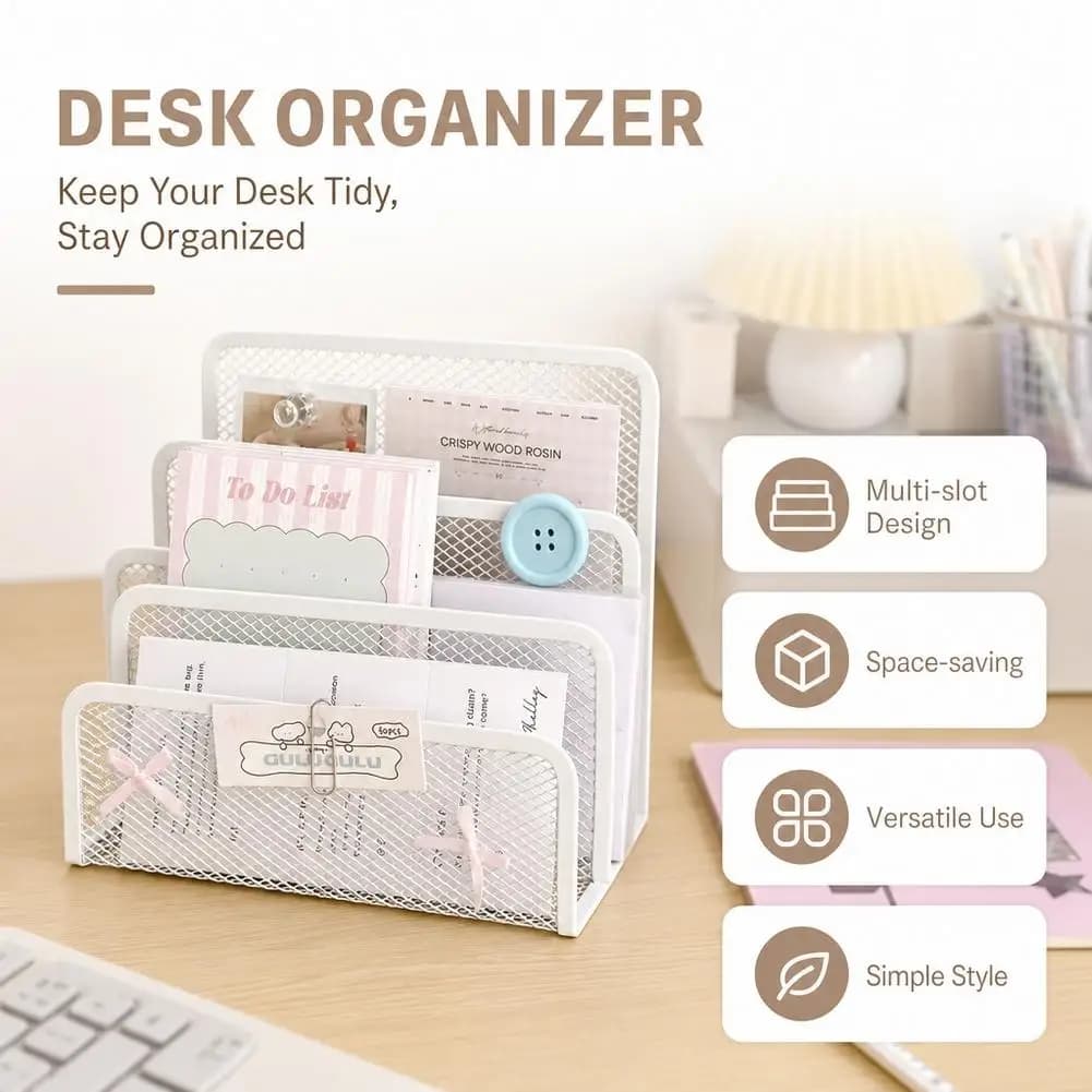 Three-Tier Metal Mesh Desk Mail Organizer