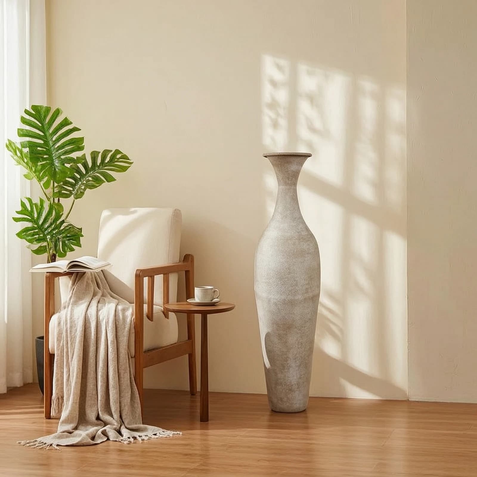 Rustic Tall Floor Vase with Narrow Neck