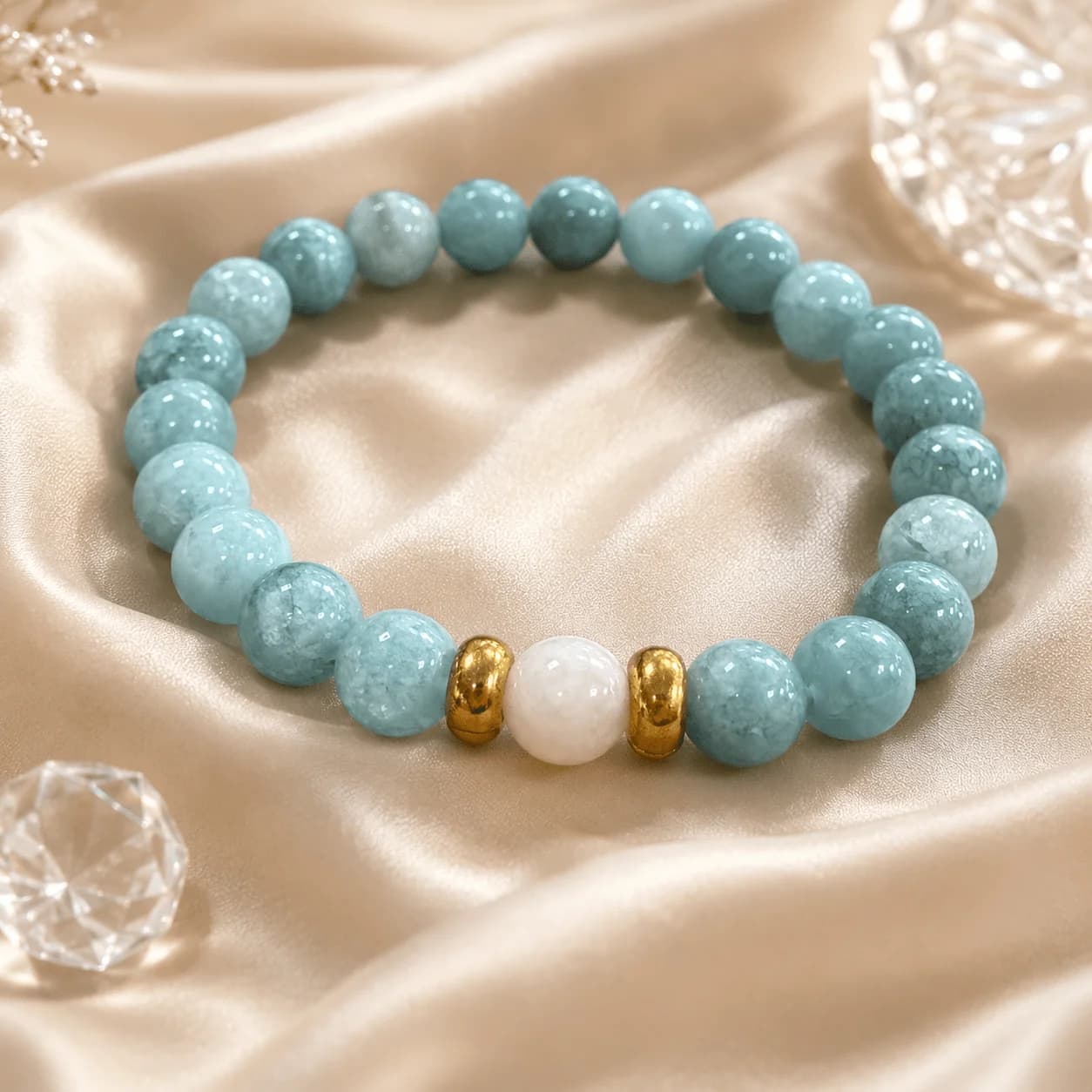 Aqua Blue Beaded Stretch Bracelet