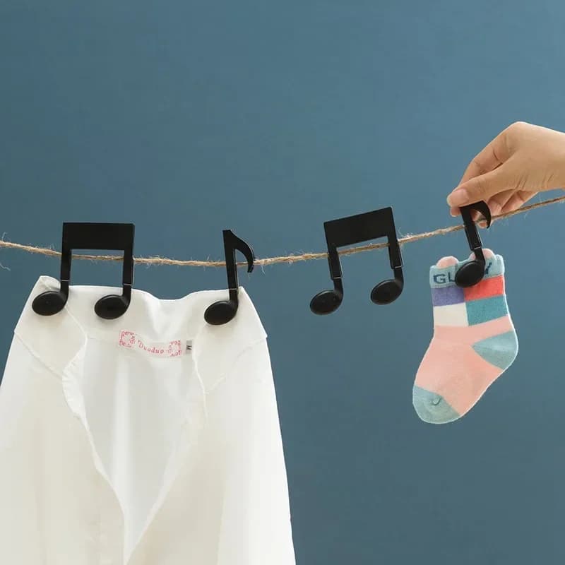 Viral TikTok Musical Note Clothes Pegs,Black Spring Laundry Clips,Cute Creative Clothespins for Baby Garment Drying Wardrobe