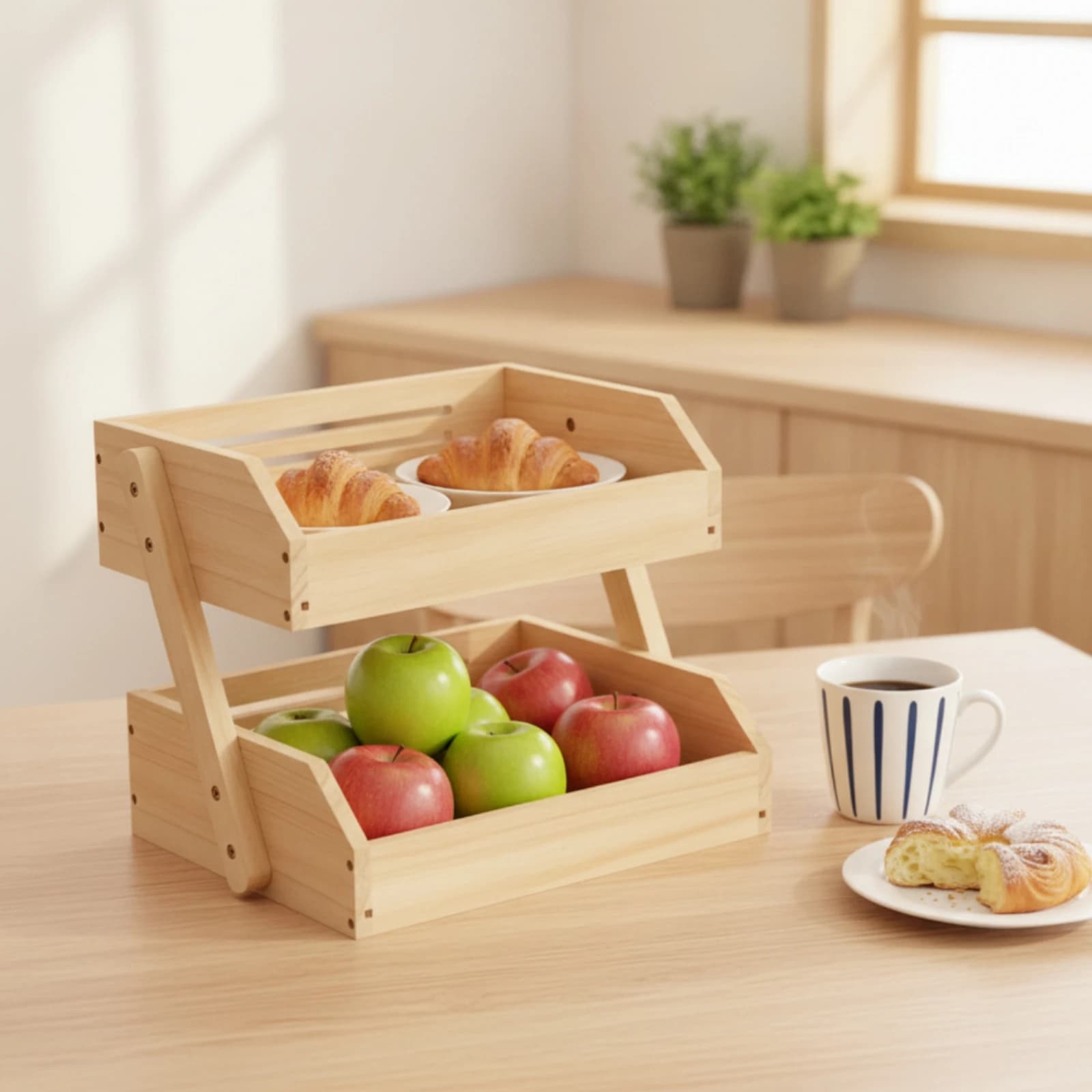 Wooden Countertop Produce Organizer Rack