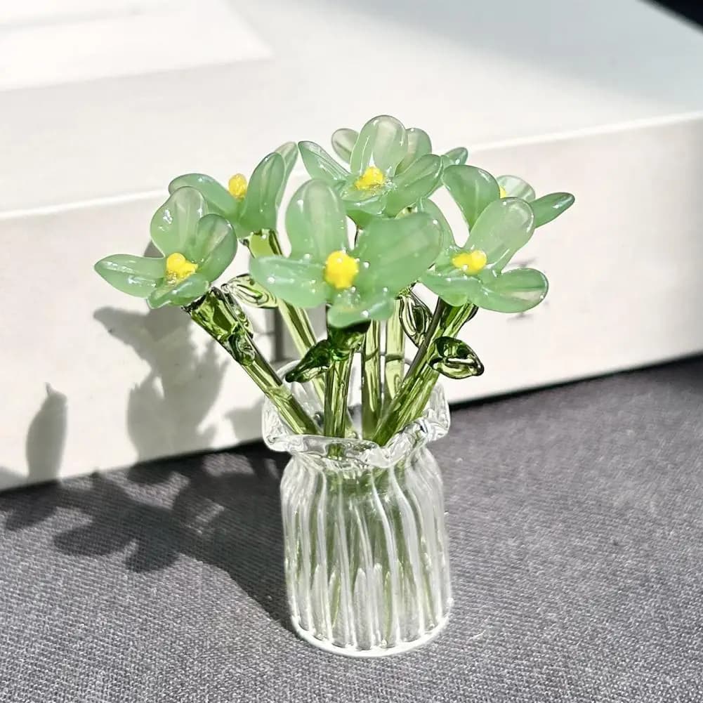 Hand-Blown Glass Flower Bouquet with Vase