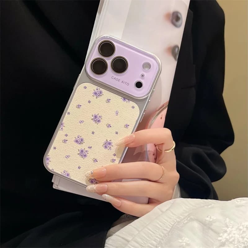 Camera Window Fower Phone Case For iPhone 17 16 15 14 Pro Max Glass Lens Protective Hard PC Back Cover