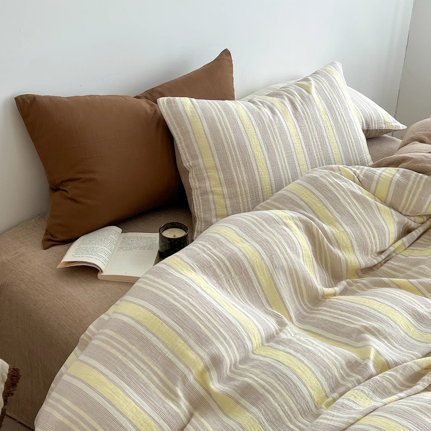 Korean Style Striped Bedding Set For Girls Boys Bed Linen Set Skin Friendly Fresh Printed Soft Duvet Cover Set Home Decorations