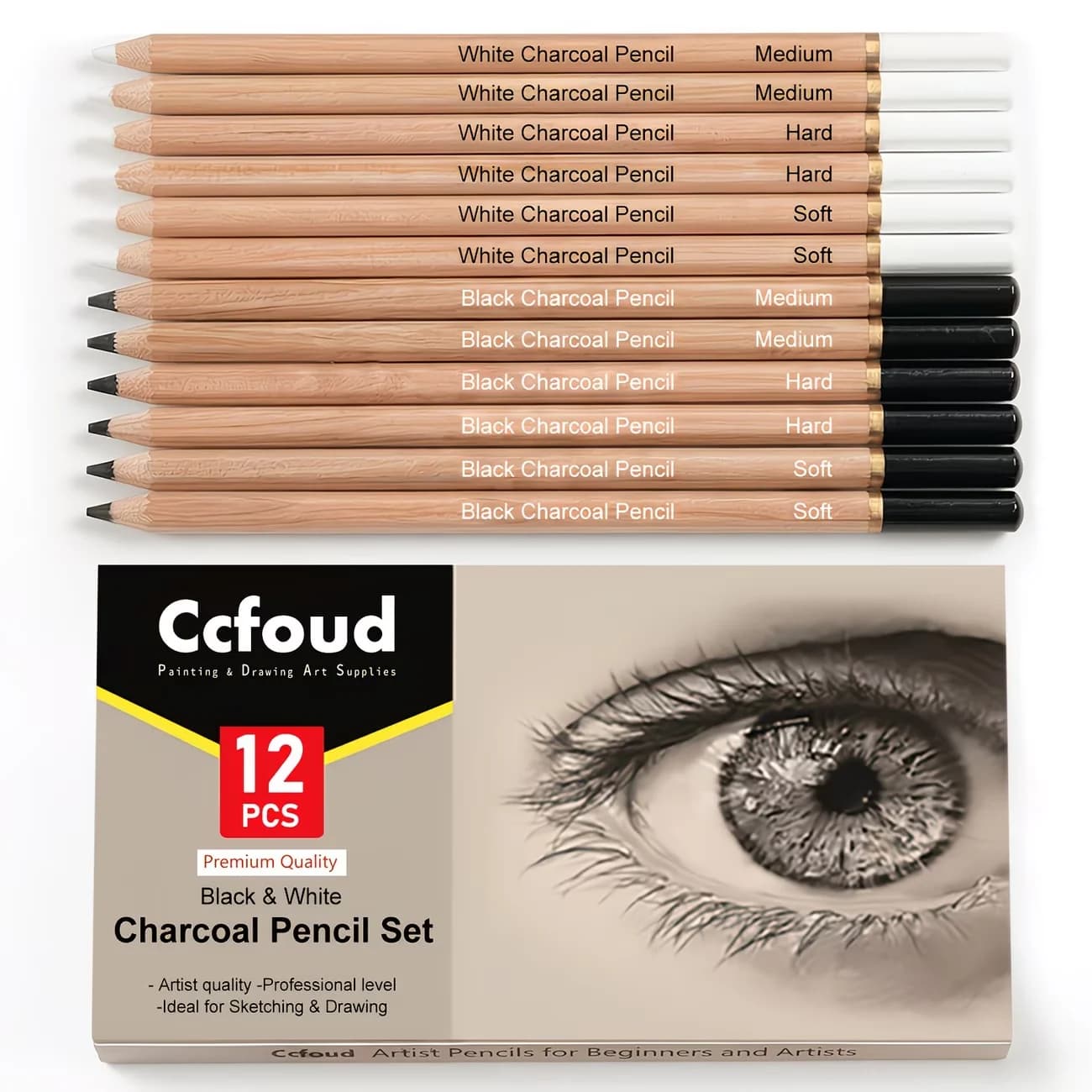 Sketching Pencil Set with Charcoal, 12 Pieces