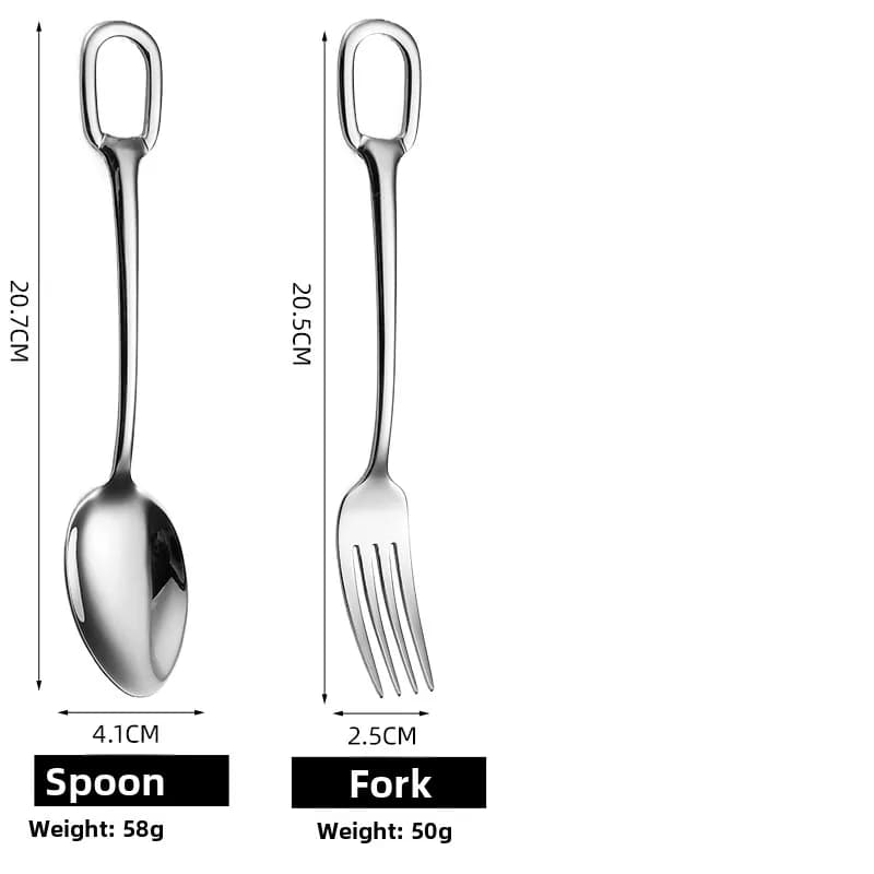 Silver hanging hole table spoon + silver hanging hole table fork